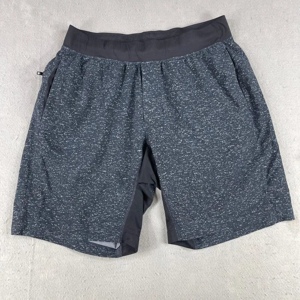 Lululemon T.H.E. Shorts Men's Large Black Speckled Mid-Rise Pockets Pull On Gym